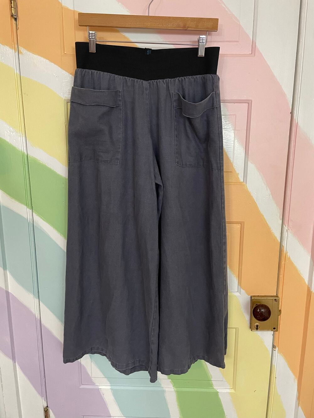 Louise & Bean Size 40 Gray Linen Wide Leg Culotte Pants
